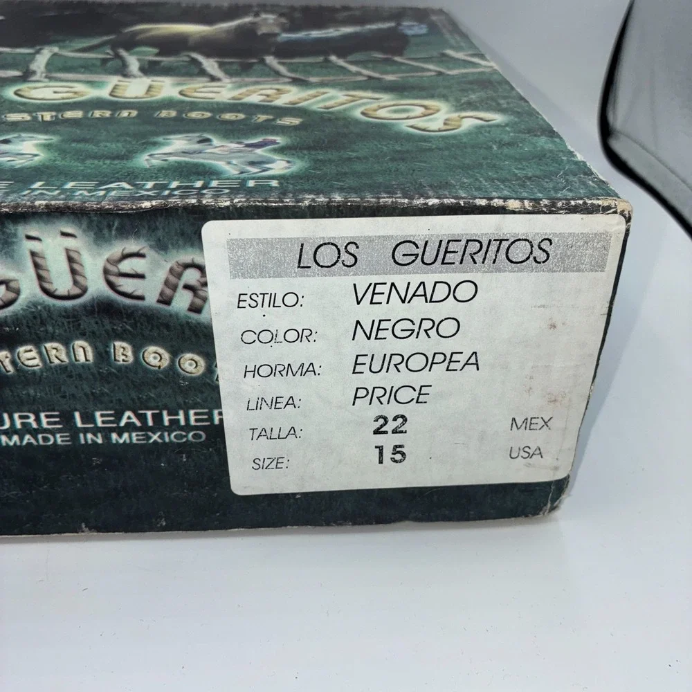 Los Gueritos Western Boots Kids Size 2.5 Black Leather Cowboy NEW
